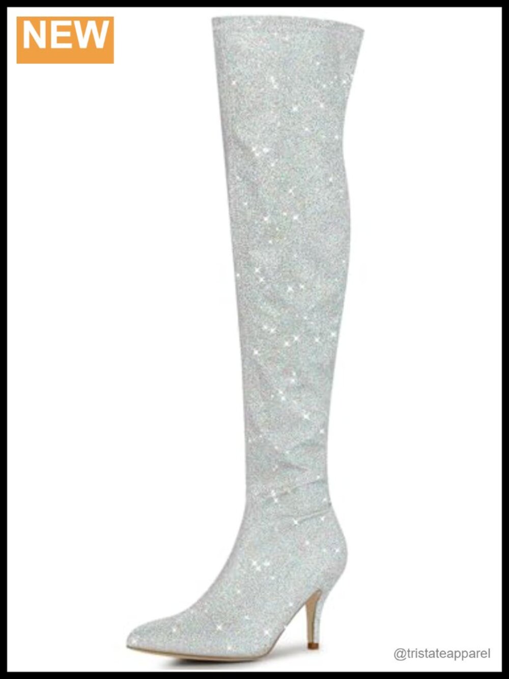 Glitter Over the Knee Stiletto Heel Boots Pointed Toe Party Thigh High